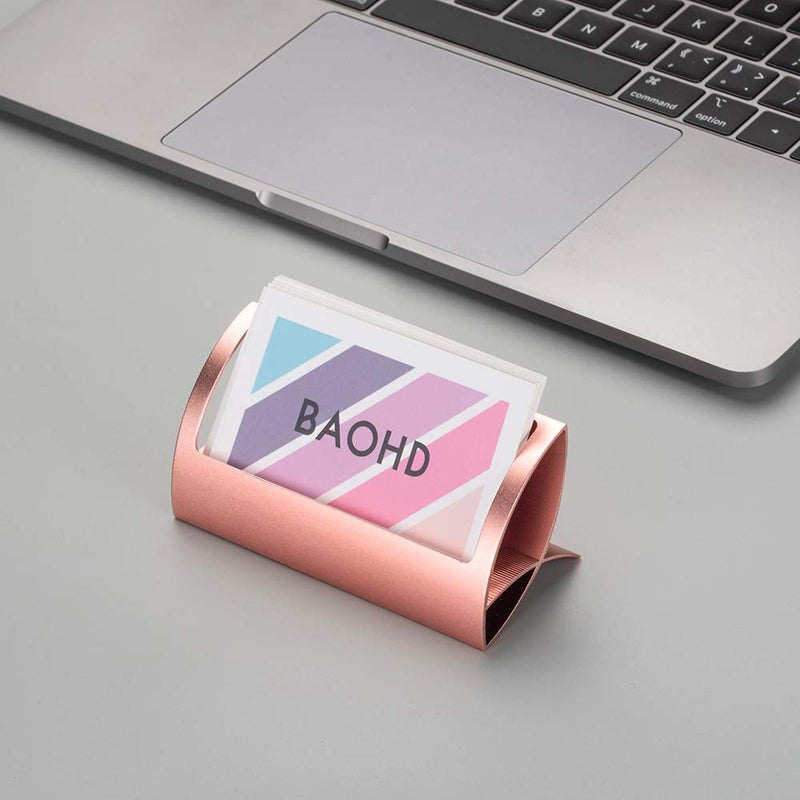 BAOHD Metal Business Card Holder for Desk - Modern Aluminum Business Card Display Holder Stand, Desktop Name Card Rack Organizer, Rose Gold - Image 4